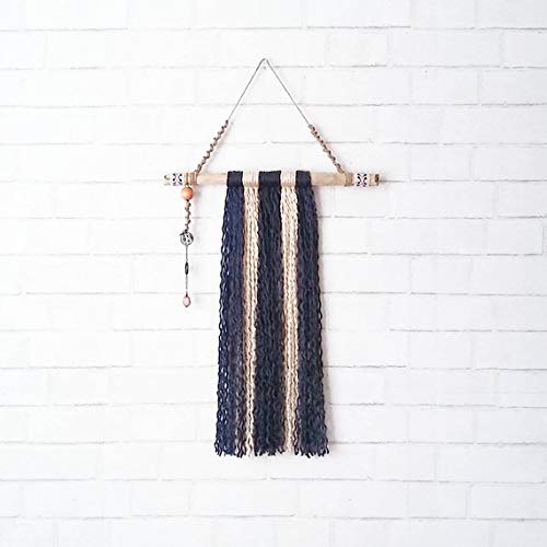 Driftwood Wall Hanging with Blue and Cream Fringe