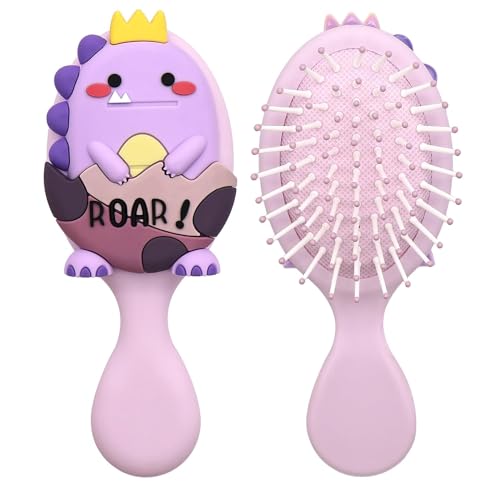 Cepillo Pelo Antitirones para Niños Peine Antirotura Cepillo Pelo Rizado Antiestático Dinosaurio Hair Brush para Niña Cabello Largo, Cabello Rizos y Grueso (Púrpura)