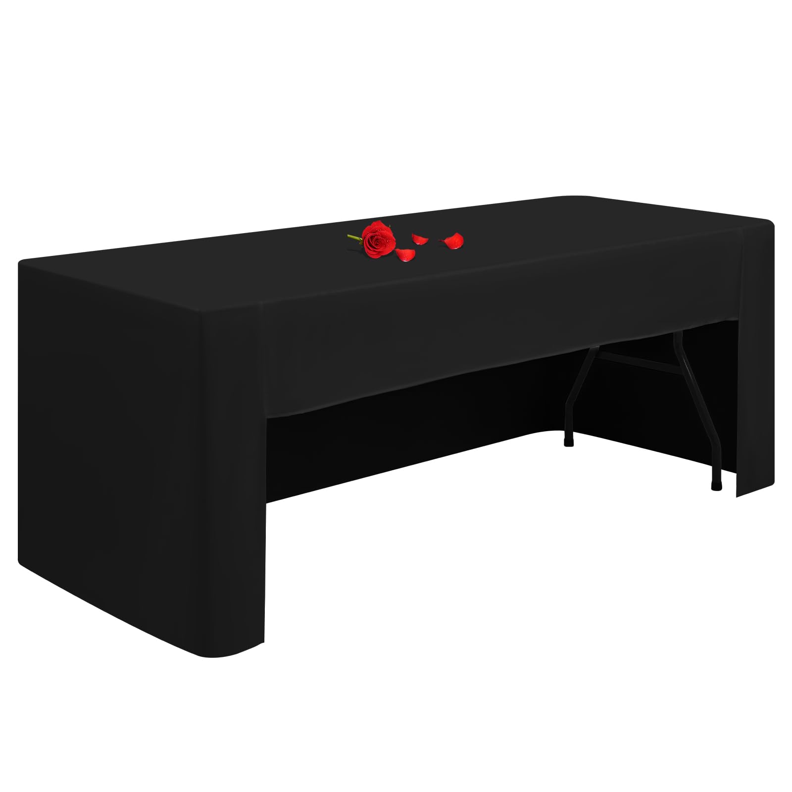 Lumaycens 1 Pack Black Table Cloth Open Back Fitted Tablecloth for 6ft Folding Table Washable 6ft Table Cloth Polyester Fabric Table Cover Rectangle for Wedding Party Trade Craft Show Display Events