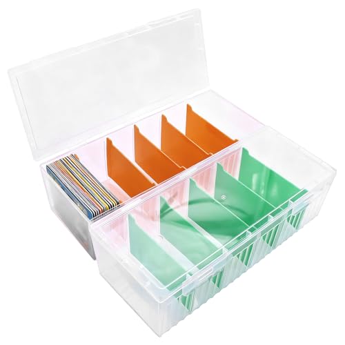 RUNYU 2 St&uuml;ck Karteikarten Box, Karteikasten Din A8 mit Abnehmbaren Trennbretter, 23.5&times;9.5&times;6.8 cm Karteikartenbox A8 mit Deckel, Karteibox, Lernkarteibox f&uuml;r bis zu 1200 Karten (Orange + Gr&uuml;n)