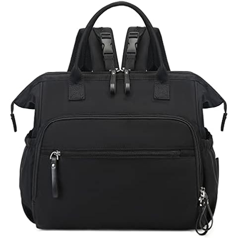 LORADI Convertible Diaper Bag Tote, Wide Open Top 14 Pockets Nappy Backpack with Stroller Buckle, Water-resistant (Black) Cover