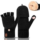 Gucass Fingerlose Handschuhe mit Kappe, Winter Flip Handschuhe für Damen...