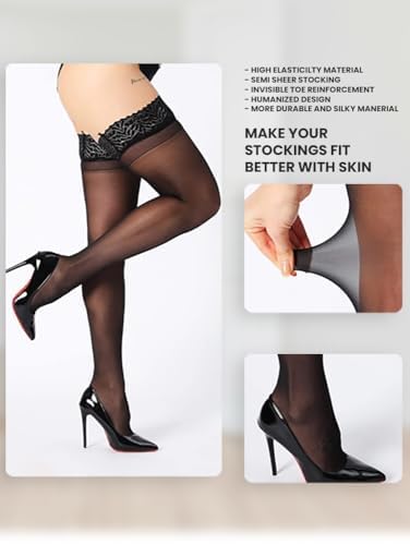 Thigh High Stockings for Women Sexy - Hold Up Lace Top Semi Sheer Nylon Pantyhose for Women4