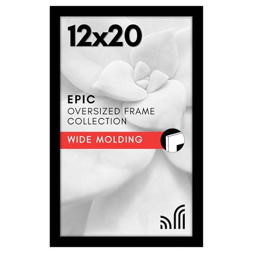 Americanflat 12x20 Picture Frame with Polished Plexiglass - Black Picture Frame - Wide Photo Frames Made of Engineered Wood for Vertical or Horizontal Wall Display - Epic Collection - Black