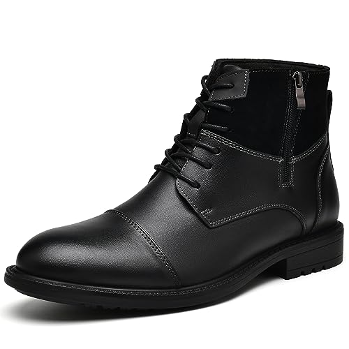 Holy dove Mens Casual Oxford Dress Boots with Side Zip Black Leather Mid Top Chukka Ankle Boot for Men Size 12