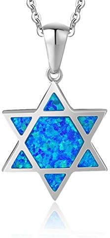 Hanukkah Gifts Sterling Silver Created Blue Opal Star Necklace/Dangle Earrings/Bracelet Charm Danity Fine Jewelry for Women