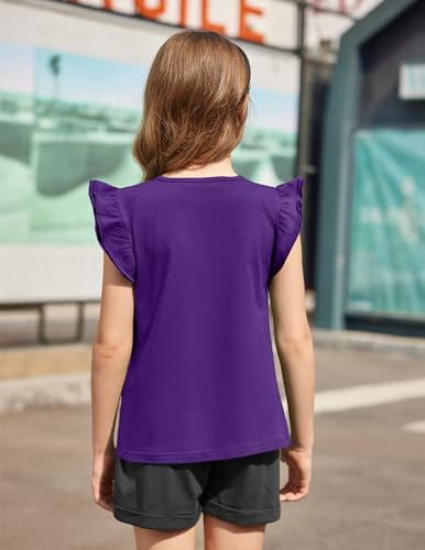 Image of Arshiner Girls Shirts Ruffle Short Sleeve Summer Cute Casual Crewneck Tops Blouse Tee