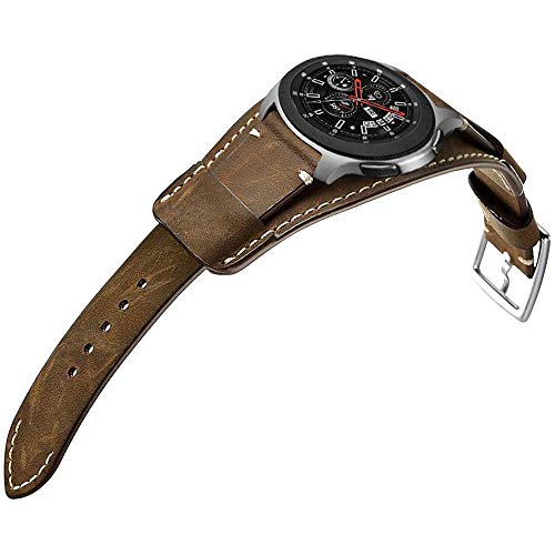 Hepsun Compatible with Samsung Galaxy Watch 46mm/Gear S3 Frontier/Classic Bands, 22mm Pebble Time Genuine Leather Cuff Bracelet Strap with Stainless Steel Metal Buckle for Men Women