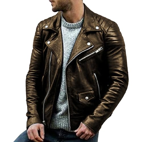 Manteau similicuir délavé pour homme coupe slim confortable taille M marron
