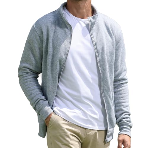 Men's Full Zip Sweatshirt No Hood Hoodies Casual Cardigan Lightweight Cotton Hoody4