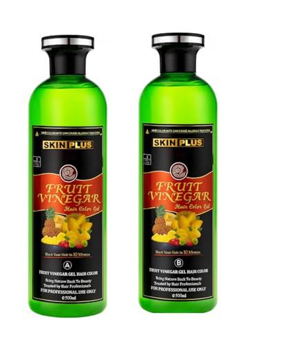 SKINPLUS Ammonia Free Fruit Vinegar Hair Color Gel | Natural Black | Nourishing Hair Dye with Shine & Softness | 500ml × 2