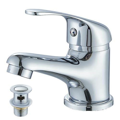 JUSOTTOR Bathroom Sink Taps with Pop up Waste Mono Basin Taps Single Lever Chrome Hot and Cold Mixer Tap