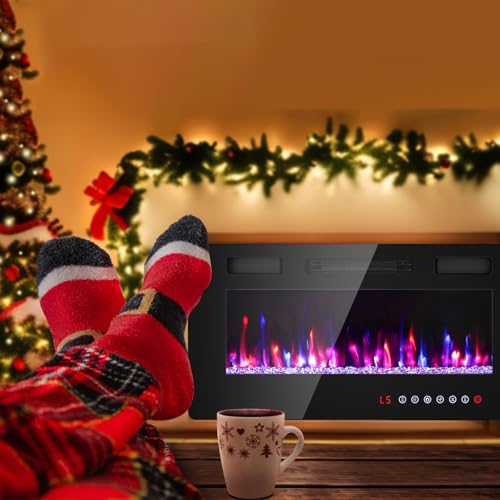 Zionheat 36 inches Electric Fireplace-Wall Fireplace for Living Room-Fireplace Freestanding/Inserts/Wall Mounted with Remote Control, Timer, Dimmer, 12 Flame Colors, 750/1500W, Ultra Thin