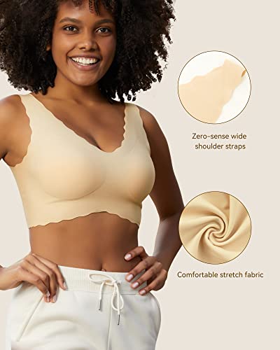 Niidor Seamless Bra For Women V-Neck Wireless Bra Full Coverage Wirefree Bras Comfort Bralette For Sleep Daily Wear（Nude,2Xl #TOP3
