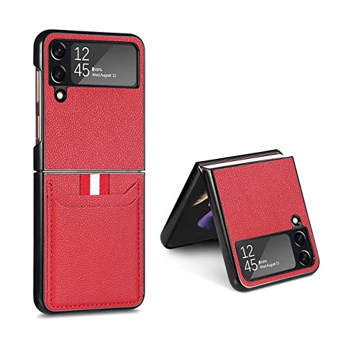 Étui en cuir pour Samsung Galaxy Z Flip 4 et 3 rouge avec fente carte