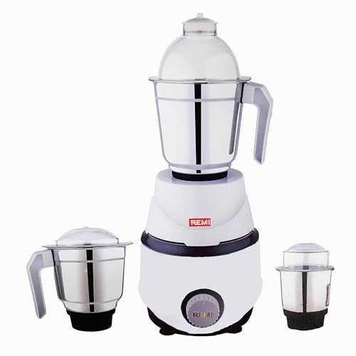 Image of REMI 800 W Mixer Grinder With 3 Jars (3 Stainless Steel Jars) 4 Super Efficient Stainless Blades 2 Years Warranty White-Gray (STROM 800 W)