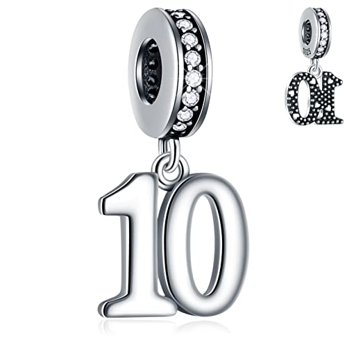 GLOWDAS 10 to 25 28 30 31 33 35 36 40 45 50 55 60 65 70 75 80 Birthday Charms, fits European Anniversary Bracelet/Necklace, 925 Sterling Silver Number Pendant Beads, Gifts for Lover/Family/Friends