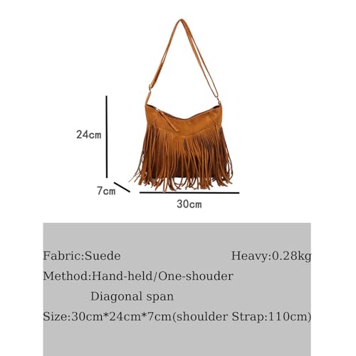 Image of Fringe Hobo Bags for Women - Vintage Suede Tassel Hippie Crossbody Bag Western Purse Cowgirl Purses Tassel Shoulder Bag