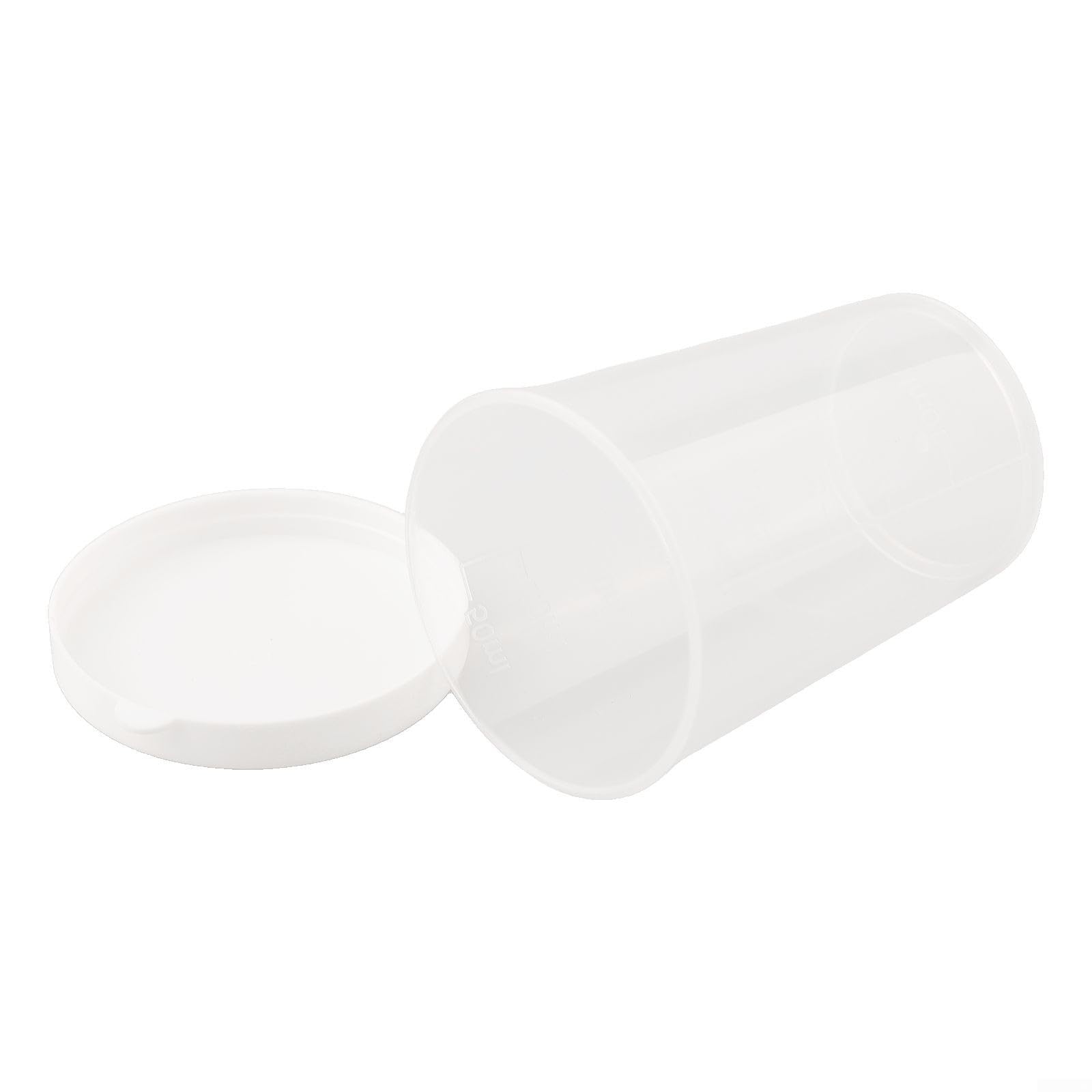 Lot de 10 tasses à mesurer transparentes de 50 ml avec couvercles blancs, récipients gradués en plastique pour ingrédients liquides et secs, parfaits pour la cuisine, le mélange, l'échantillonnage et