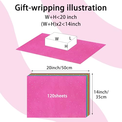 Image of 120 Sheets Colored Tissue Paper, 14x20 Inch Glitter Art Tissue Paper for Gift Bags, Multicolor Gift Wrap Supplies Bulk for Weddings Birthday Party Crafts Decoration, 10 Colors (Multicolor)
