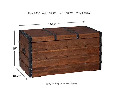 Signature Design By Ashley Kettleby Vintage Wood Storage Trunk Or Coffee Table With Lift Top 19", Brown #TOP3