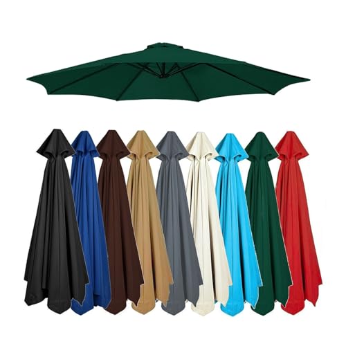 Wetterfester Sonnenschirm Ersatzbezug 6/8 Arme, Wasserabweisend UV-Schutz Außen Parasol Sonnenschutz für Garten Strand Terrasse，Dunkelgrün，8 Rippen: 350 cm