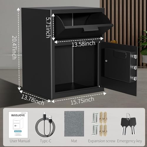 70L Einwurftresor | Deposittresor | Tresor mit Einwurfschlitz | Briefkasten Safe | Depository Safes | Deposit Safe mit Drop-Slot | Codeschloss und Schlüsseln, 52*40*35cm,für Bargeld, Büro, Zuhause