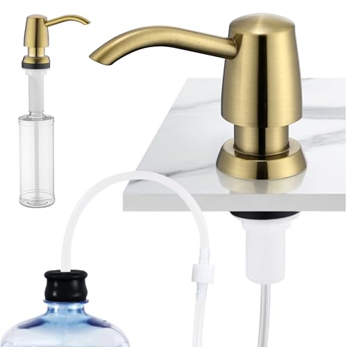 Avola Gold Kitchen Sink Soap Dispenser or Lotion Dispenser for Kitchen Sink Brushed Gold ABS Pump Head with PET Soap Bottle and 47 Under Counter Soap Dispenser Tube Kit Spot Free