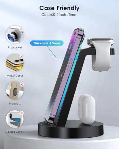 3 in 1 Charging Station for Apple Device, Wireless Charger for iPhone 16e 16 15 14 13 12 11 Pro Max & Apple Watch iwatch- Charging Stand Dock for AirPods