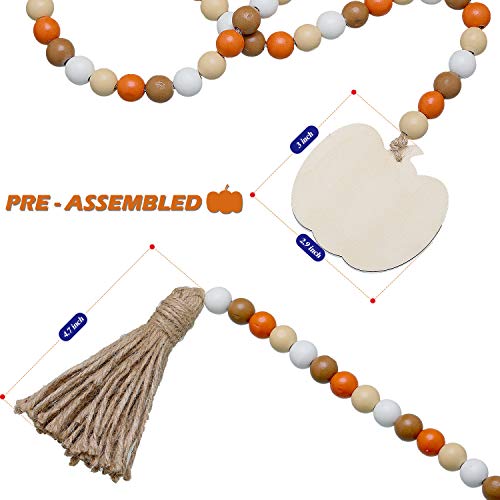 image for WILLBOND Halloween Wooden Bead Wreath with Tassels, Decorated with Pum