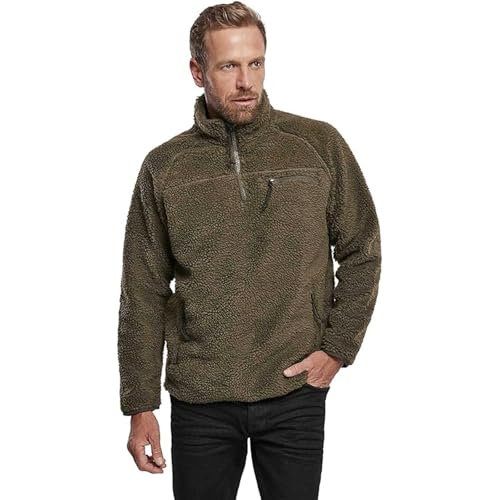 Image of Brandit Individual Wear Men's Teddy Fleece Cold-Weather Outdoor Quarter Zip Jacket with Chin Guard & Wind Protection Strip