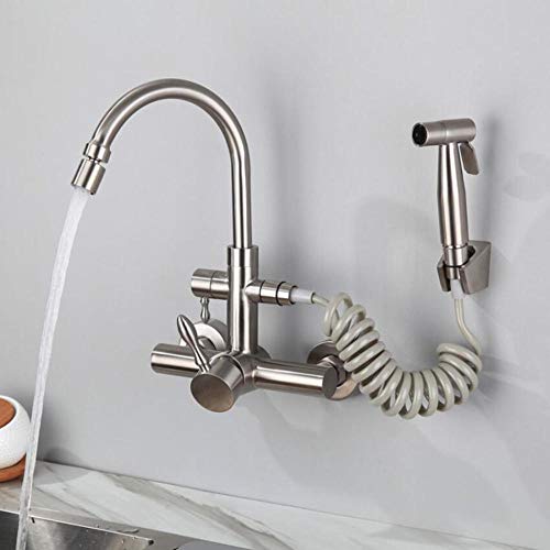 Robinet de cuisine mural en inox 304 avec pistolet pulvérisateur multifonction eau chaude