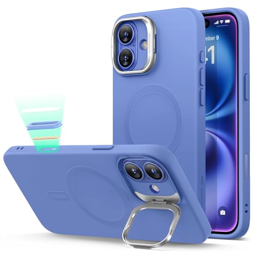 Image of ESR for iPhone 16 Case, Camera Control Button Silicone Case with Stand, Compatible with MagSafe, Built-in Camera Stash Stand, Magnetic Phone Case, Cloud Series, Ultramarine