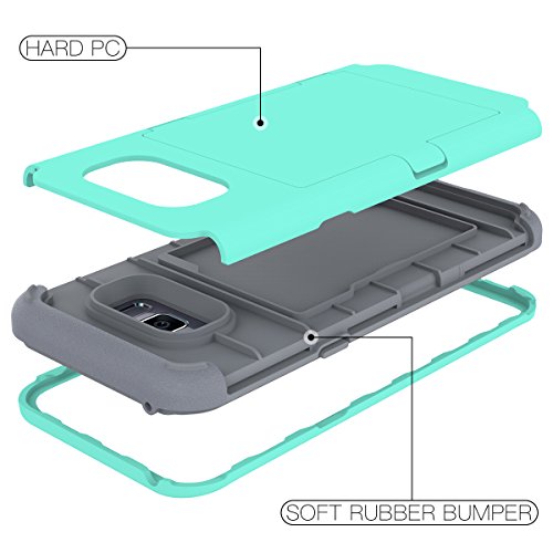 Welovecase Galaxy S8 Wallet Case Defender Wallet Design With Hidden Back Mirror And Card Holder Heavy Duty Protection Shockproof 3 In 1 All-Round Armor Protective Case For Samsung Galaxy S8 - Mint #TOP2