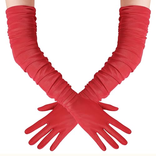 Guantes largos de tul elástico BABEYOND para novias y fiesta