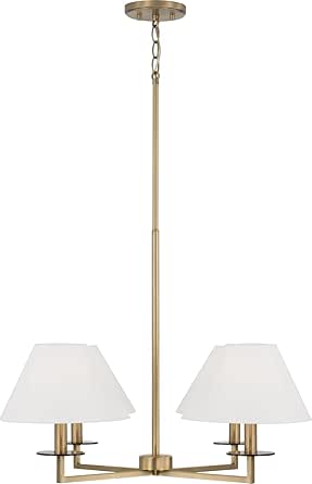 Capital Lighting 452241AD Gilda Transitional Contemporary, Art-Inspired Bohemian White Fabric Chandelier, 4-Light 240 Total Watts, 20" H x 30" W, Aged Brass