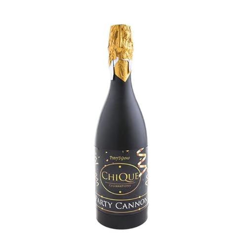 PARTY DISCOUNT NEU Konfettikanone Champagner- / Sektflasche, Gold-Schwarz, 33 cm