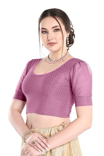 Image of FINESTFIT Stay On Trend Fashion 100% Cotton Readymade Blouses for Women,Round Neckline with Organza Balloon Sleeves.