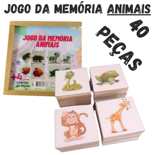 Jogo da Memória Animais Educação Infantil Brinquedo de Madeira Educativo Pedagógico para Meninas e M