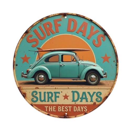 Plaque en métal vintage SURF DAYS - Décoration murale - 20,3 x 20,3 cm