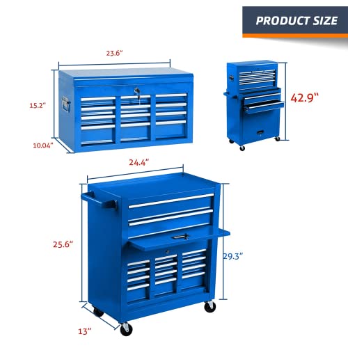 8-Drawer Rolling Tool Chest & Removable Tool Box With Locking System, Tool Box Organizer With 4 Wheels&Hooks, Large Capacity Garage Storage Cabinet For Warehouse And Repair Shop(Blue) #TOP6