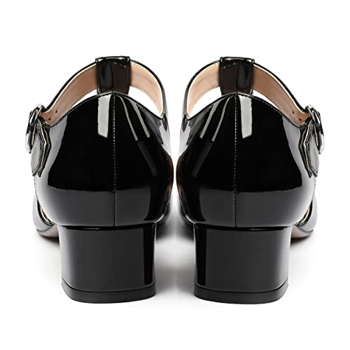 MODENCOCO Women's Round Toe Patent Buckle Dating Fashion T Strap Chunky Low Heel Pumps Dress Shoes 1.5 Inch4
