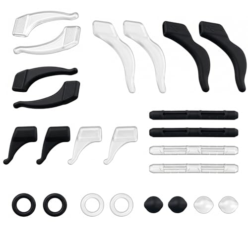 Zenthalis 12 Pairs Mixed Style Eyeglass Ear Grips, Soft Silicone Anti-Slip Glasses Retainers, Assorted Temple Tips & Hooks for Kids Adults, Sports Eyewear Holder for Sunglasses (Black & White)