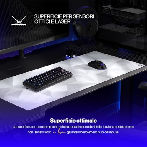 Endorfy Crystal Onyx White Xl, Tappetino Per Mouse Xxl 900X400 Mm, Guida Per Mouse Liscia, Bordo Stampato, Base In Gomma Antiscivolo, Design Elegante - 2