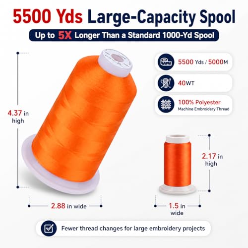 Image of Simthread Embroidery Machine Thread 5000M 40WT Polyester, Tangerine 209 | 5000M 40WT polyester thread feeds smoothly for home or commercial embroidery projects.