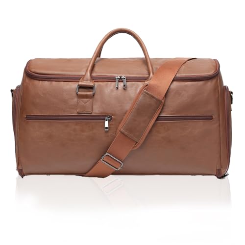 Image of seyfocnia Garment Bag with Shoe Pouch Carry On Convertible Travel Duffel Bag for Men Women, 2 in 1 Hanging Suitcase Suit Business Travel Bag, Brown