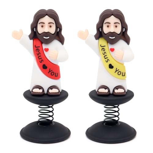 Yelakey Dashboard Jesus Bobblehead Jesus with Smile Face Blessing You Christian Car Accessories Religious Believers Home Decoration with Sticky Pad (Red & Yellow)