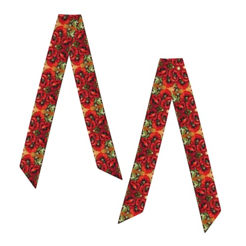 yagDAA Beautiful Red Poppy Flower Print Long Skinny Scarves Satin Neck Scarf Head Scarf Purse Scarfs Shawl Wraps For Women - Image 6