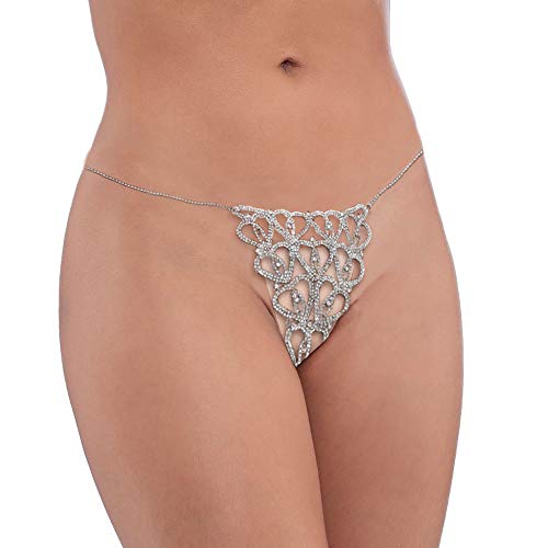 Calcinha Fio Dental Strass Cristal Tamanho Único Regulável com Corrente Dourada ou Prateada Caimento