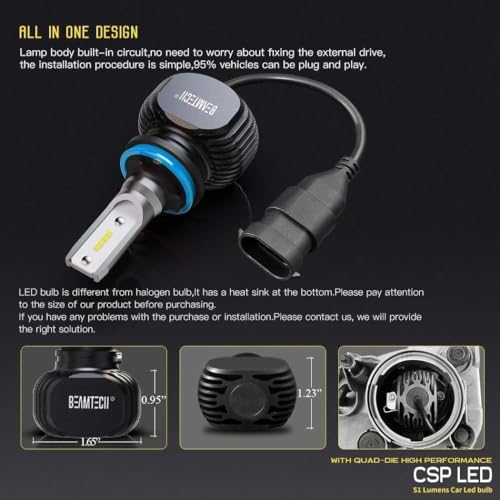 BEAMTECH 9005 H11 Bulbs Combo, S1 Series Fanless Fog Light 6500K Xenon White HB3 H8 H9, 4 Bulbs - Image 6